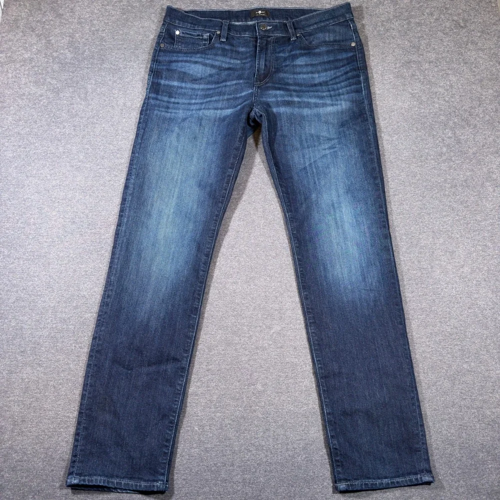 7 For All Mankind Slimmy Jeans Mens 36x32 Blue Slim Straight Leg Denim Pants